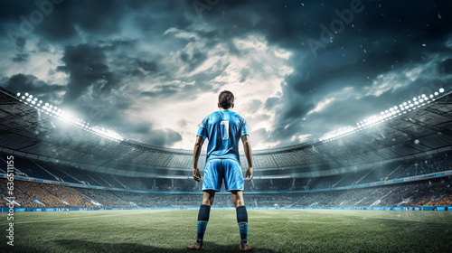 Soccer player on the field of stadium at night. © Mr. Muzammil