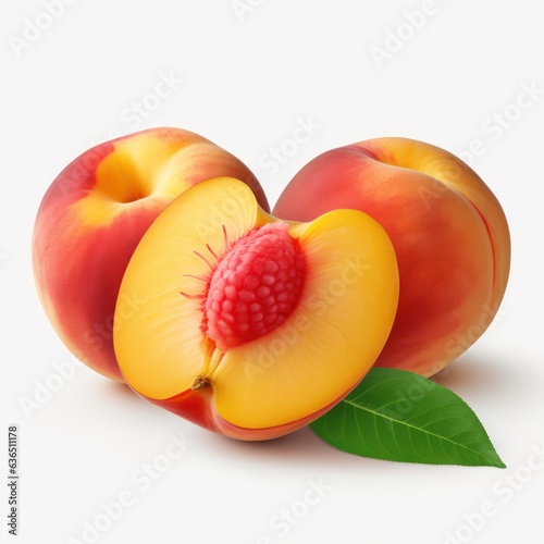 Fresh peach fruits on white background 