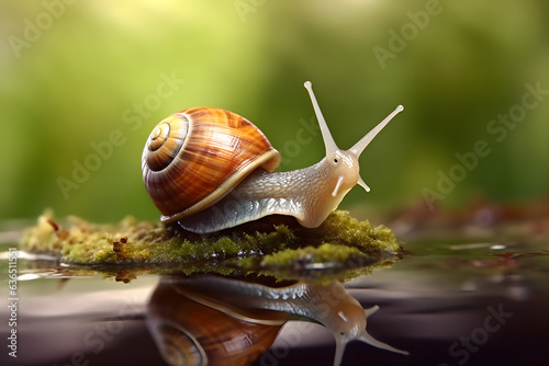 Cute snail in the forest Made with Generative AI