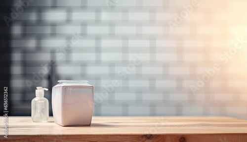 Wallpaper Mural Shelves in bathroom for product. Hygiene essentials for refreshing bath Torontodigital.ca