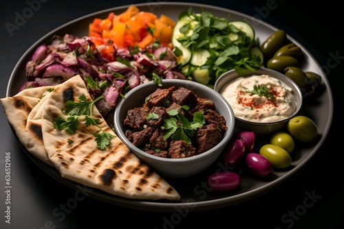 Traditional mexican beef kebab served with pita bread