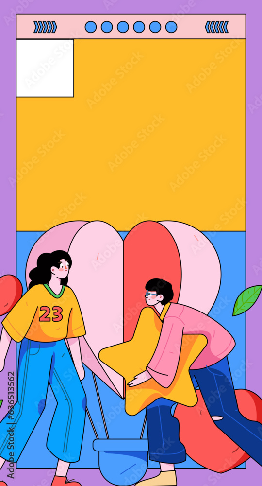 Obraz premium Happy Valentine's Day flat character vector concept operation hand drawn illustration 