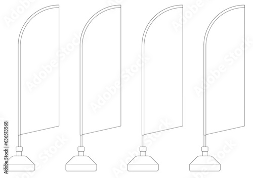 セイル型のぼり旗の線画イラストセット