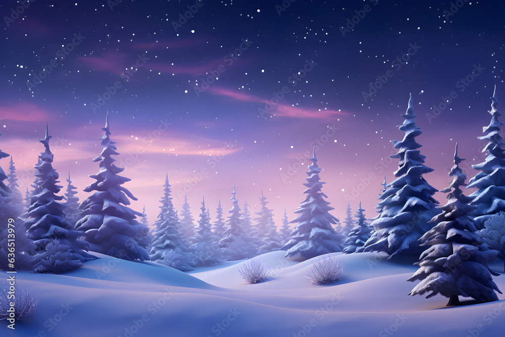 Winter landscape with snow with Christmas tree background, AI generate