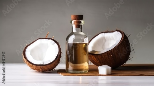 Coconut drink bottle with and coconut product display 