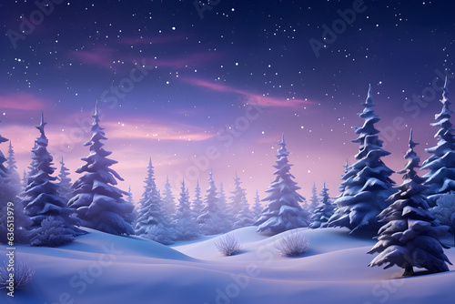 Winter landscape with snow with Christmas tree background, AI generate