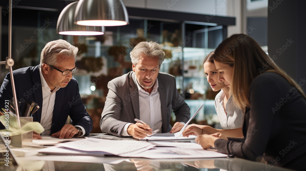 Business people in office discussing project Business people in office discussing project