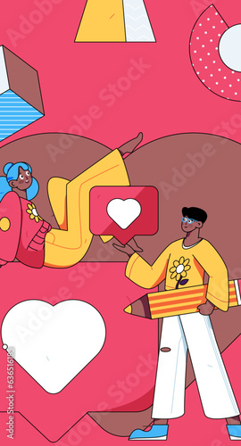 Happy Valentine's Day flat character vector concept operation hand drawn illustration
 photo