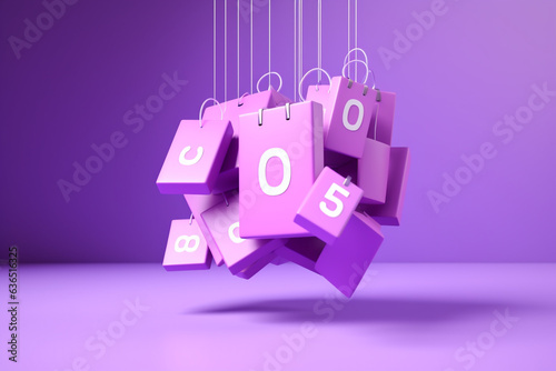 3D coupons tag icon special discount on purple background. promotion sale percentage marketing profitable online shopping concept  with Ai