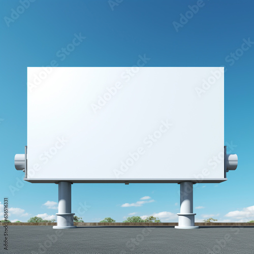 3D illustration of blank white billboard against blue sky with Ai