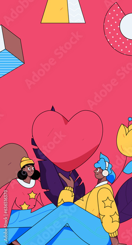 Happy Valentine's Day flat character vector concept operation hand drawn illustration
 photo