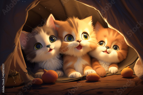 A group of adorable kittens cuddled up together in a cozy blanket Generative AI