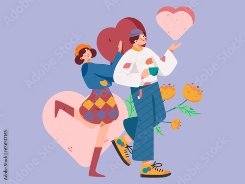Happy Valentine's Day flat character vector concept operation hand drawn illustration © Lyn Lee
