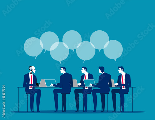 Business people with Robot brainstorming. Business vector illustration concept