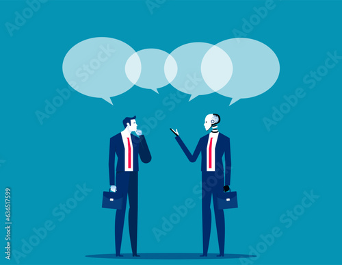 Robot and human talking. Artificial intelligence business vector illustration
