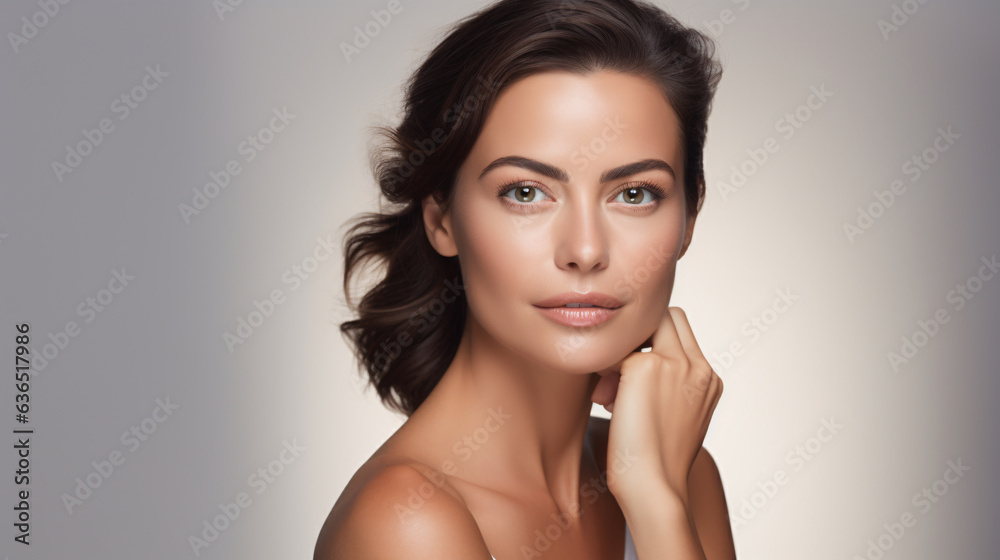 Elegant Woman with Glowing Skin from Cosmetic Treatments - Clear Background Beauty and Wellness Campaign Image