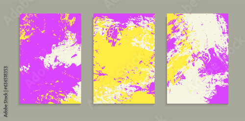 Set Of Bright Colorful Grunge Splatter Paint Texture Background A4 Template