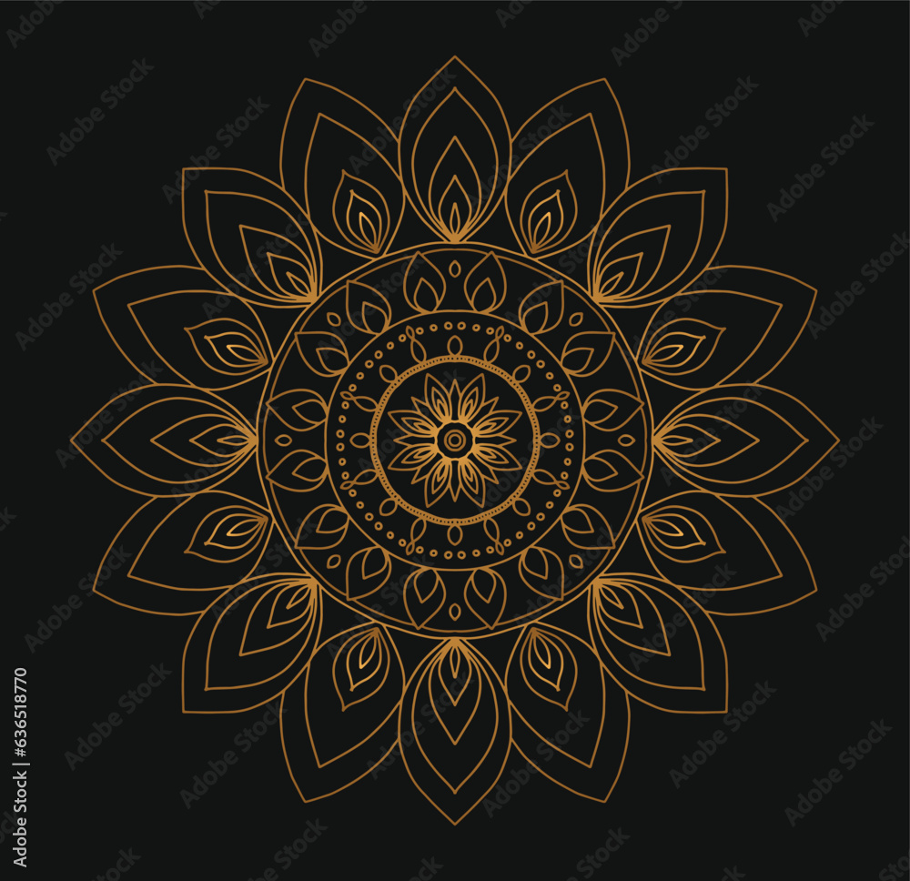 Luxury mandala design black background in gold color Luxury mandala design black background in gold color