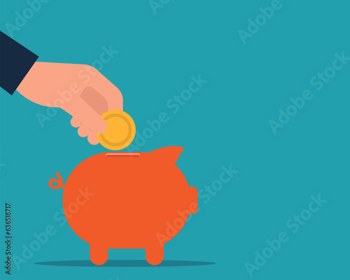 Money saving. Investment and Finance concept, Putting coin