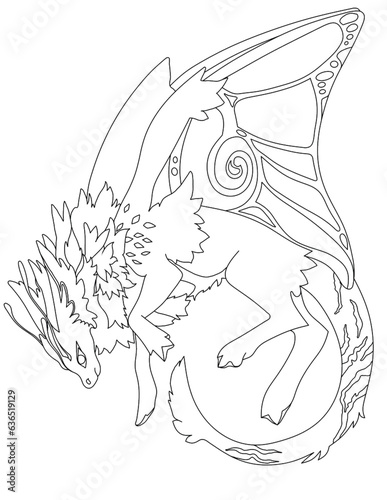 sketch of an imaginary fox Black and white line art design of imaginary characters for t-shirt or coloring book or mug or shirt cloths as fantasy animals like tattoo 