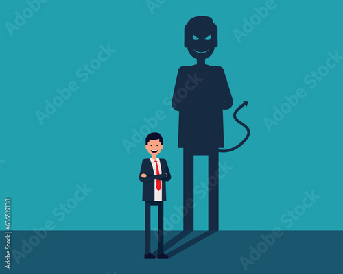 Evil hiding in the business person. Monster silhouette concept. Vector illustrationn in cartoon style