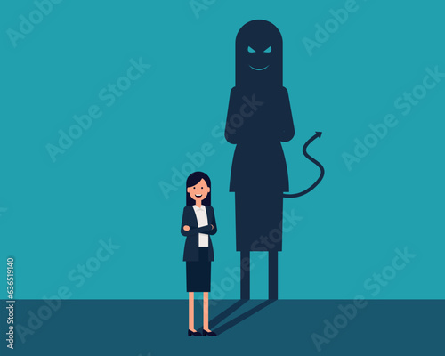 Evil hiding in the business person. Monster silhouette concept. Vector illustrationn in cartoon style photo