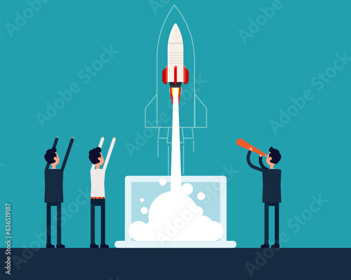 Business project startup process. Idea launching concept. Vector illustration in cartoon style design.
