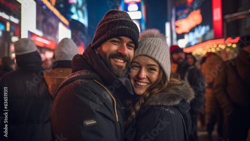 young couple smiling on new year's eve