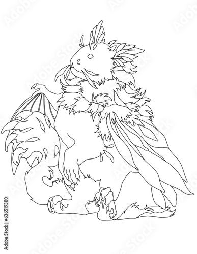 sketch of a dog Black and white line art design of imaginary characters for t-shirt or coloring book or mug or shirt cloths as fantasy animals like tattoo 08