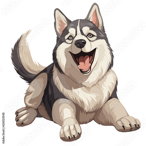 happy husky dog lying down clip art preview