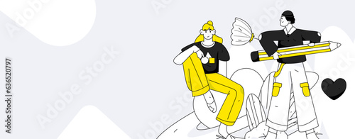 Happy Valentine's Day flat character vector concept operation hand drawn illustration
