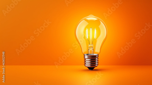LED filament light bulb with copy space on orange background