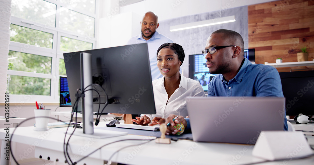 African Financial Data Analysts Using Dashboard On Screens African Financial Data Analysts Using Dashboard On Screens