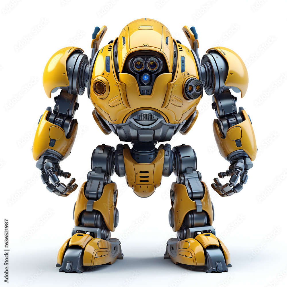 A yellow robot isolated on a white background