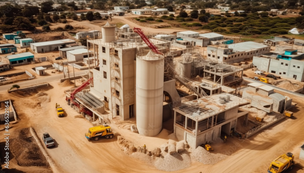 Aerial View Ready Mix Concrete Batching Plant, Mixer truck - obrazy, fototapety, plakaty 