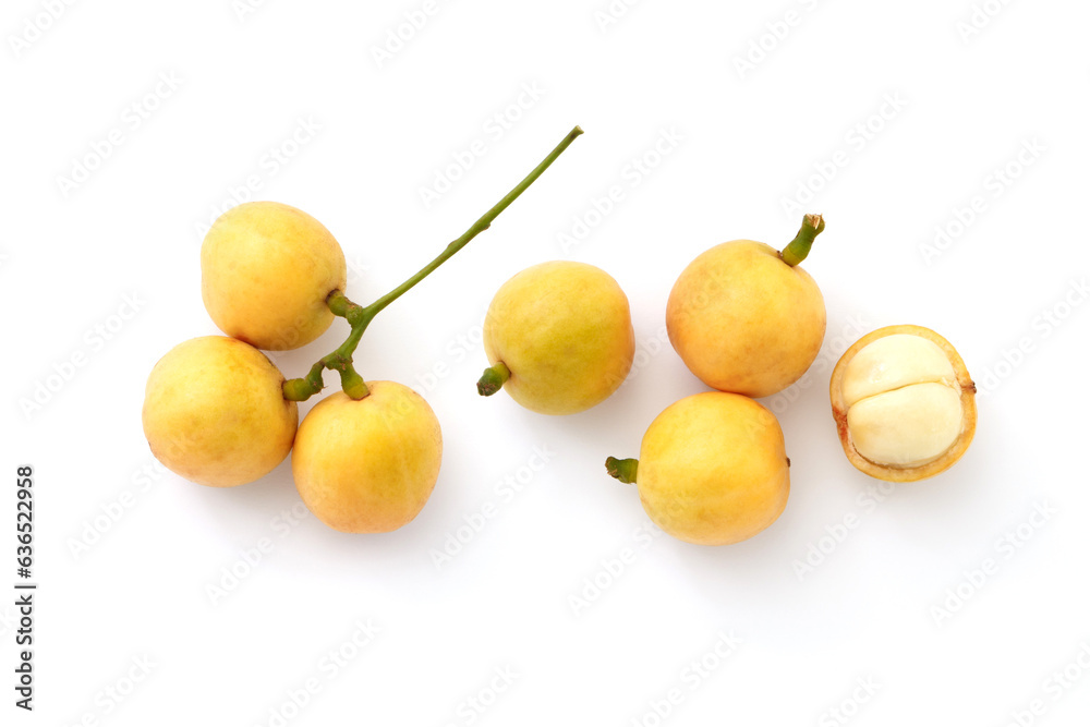 Burmese grape with peel isolated on white background , top view , flat lay.