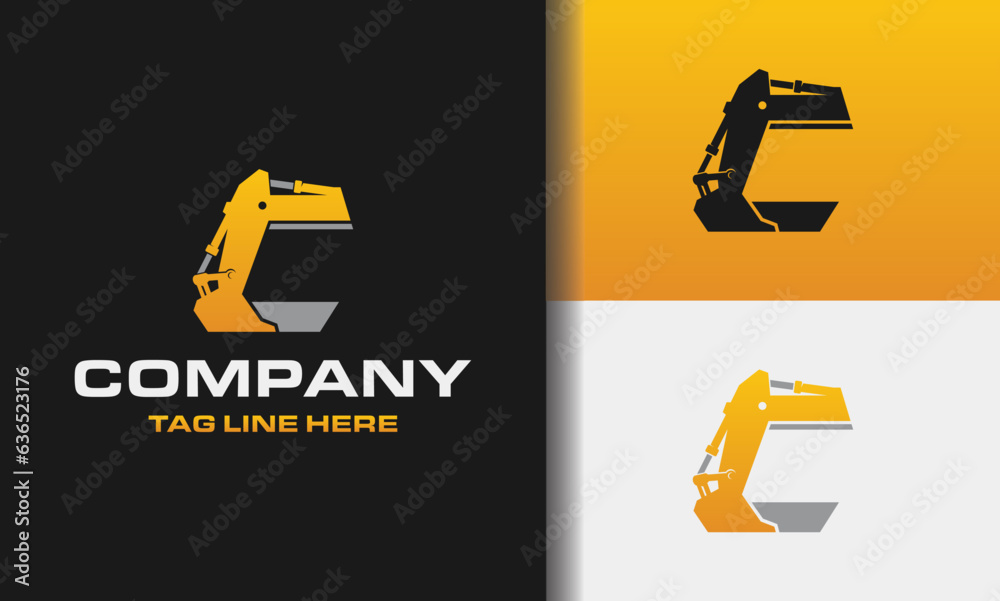 Letter C excavator logo template vector. Heavy equipment logo vector for construction company. Creative excavator illustration for logo template. Letter C excavator logo template vector. Heavy equipment logo vector for construction company. Creative excavator illustration for logo template.