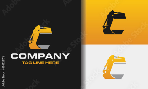Letter C excavator logo template vector. Heavy equipment logo vector for construction company. Creative excavator illustration for logo template.