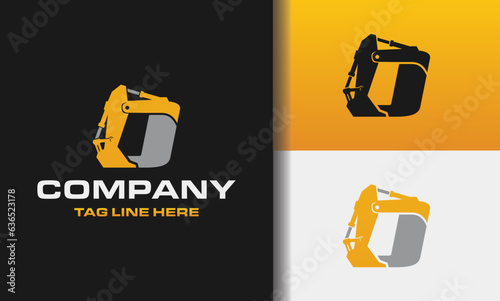 Letter D excavator logo template vector. Heavy equipment logo vector for construction company. Creative excavator illustration for logo template.
