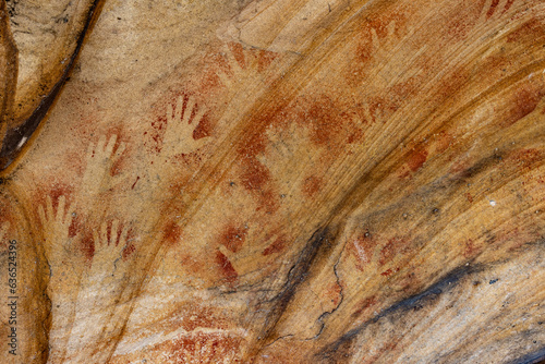 Australian Aboriginal hand stencils in a sandstone cave in the Sydney region