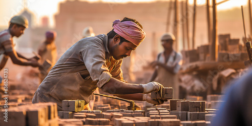 Ethnic workers working on a construction site