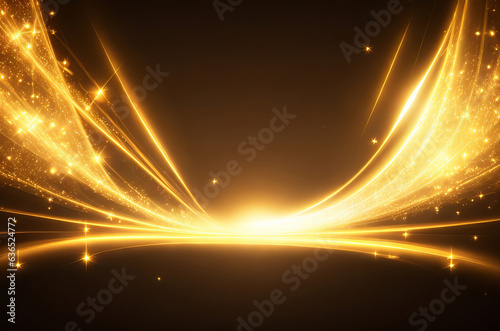 Golden Abstract Shapes and Light Lines Background. Generative AI.