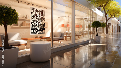 Sleek storefront with a prominent QR code, a nod to the digital age of shopping, generative AI photo