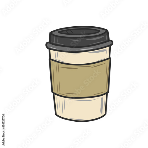 Hand drawn plastic coffee cup vector icon illustration