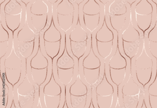 Geometric seamless pattern background design with rose gold acorn tiles.