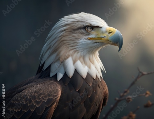 illustration eagle head to body distance old on a branch.generative AI