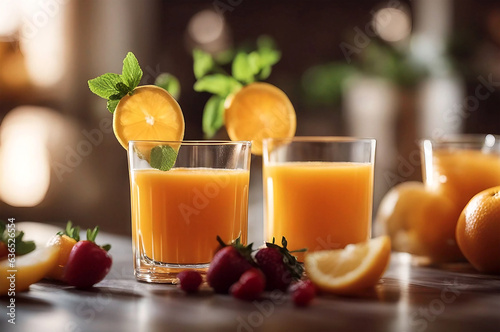 orange juice in glass Delicious generative ai