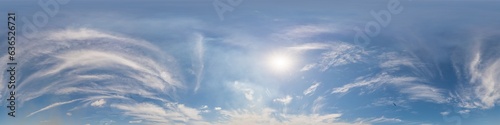 Canvas Print Blue summer 360 panorama of sky with clouds, no ground, in spherical equirectangular format for easy use in 3D graphics and aerial or ground composites, seamless and suitable for sky replacement