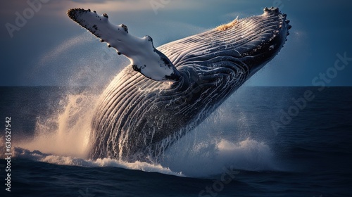  a humpback whale is jumping out of the water. generative ai