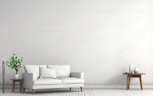 Apartment White Furniture and Vacant Wall. Generative AI